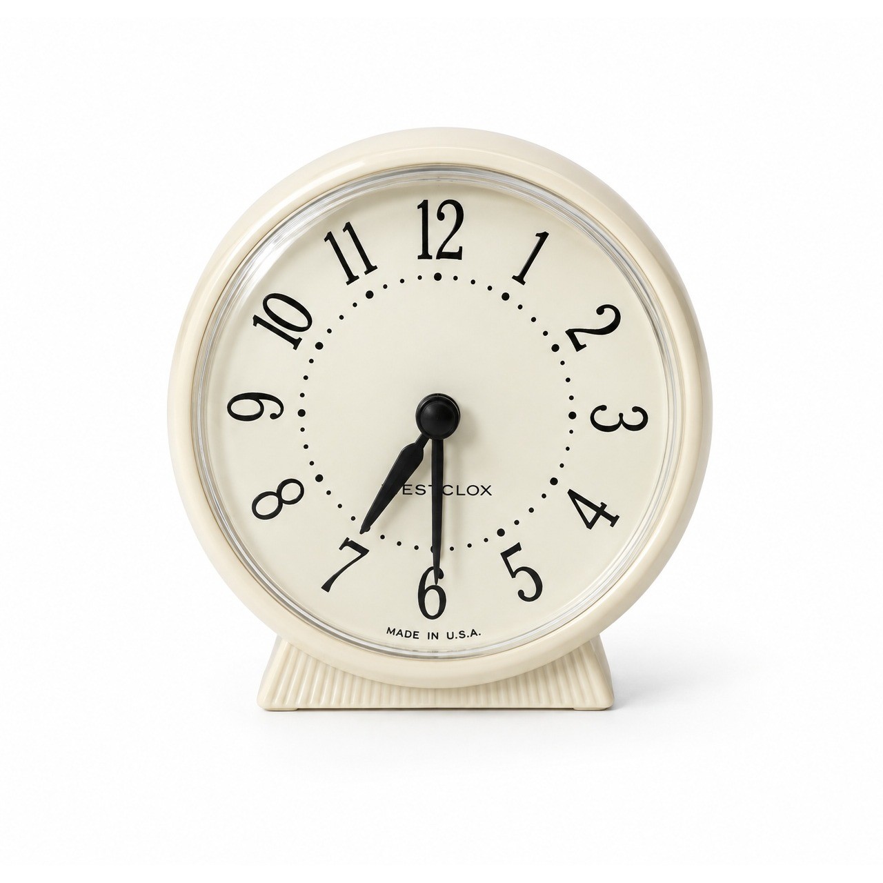 Mid Century Vintage Westclox Bingo 15055 Ivory Wind Up Alarm Clock MCM