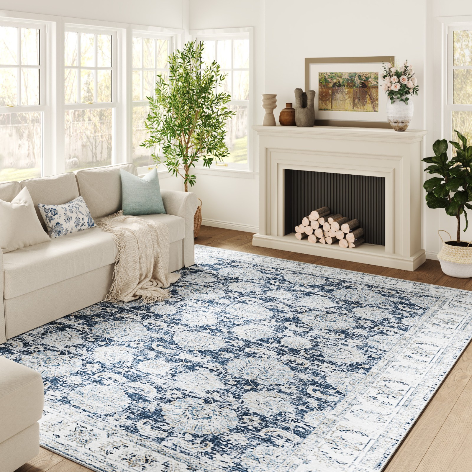 9 x 12 Area Rug Floral Vintage Washable Non-Slip Living Room Bed Room Blue 9 x 12 Area Rug Floral Vintage Washable Non-Slip Living Room Bed Room Blue