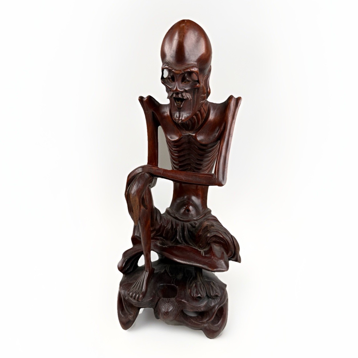 Chinese Hand Carved Wood Ascetic Luohan Arhat Figure Emaciated Fruitwood 10.75” Chinese Hand Carved Wood Ascetic Luohan Arhat Figure Emaciated Fruitwood 10.75”