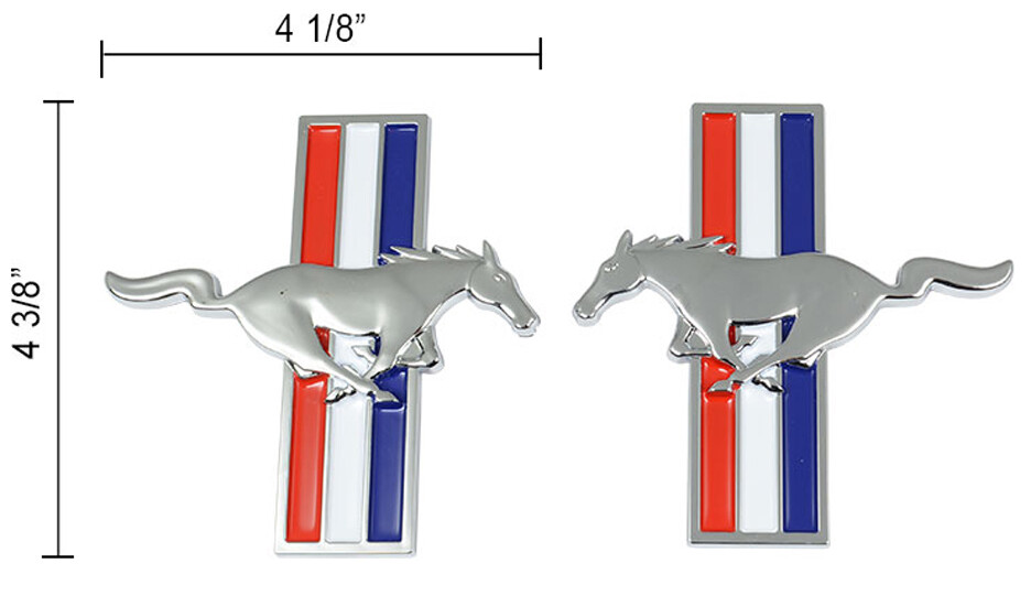 New 2005 - 2014 Ford MUSTANG Running Horse Chrome Fender Tri Bar Emblems Pair 