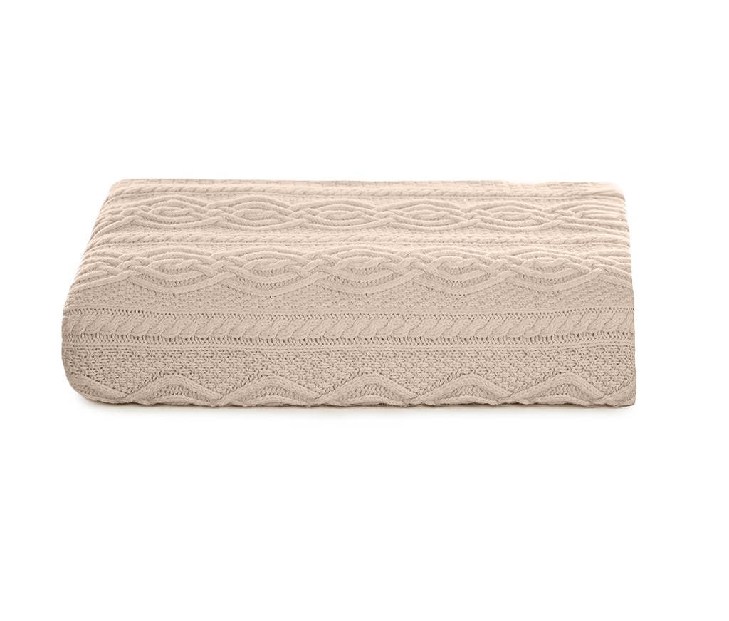SAOL Irish Merino Wool Throw Blanket Aran Cable Knitted King Size 92 x 78\