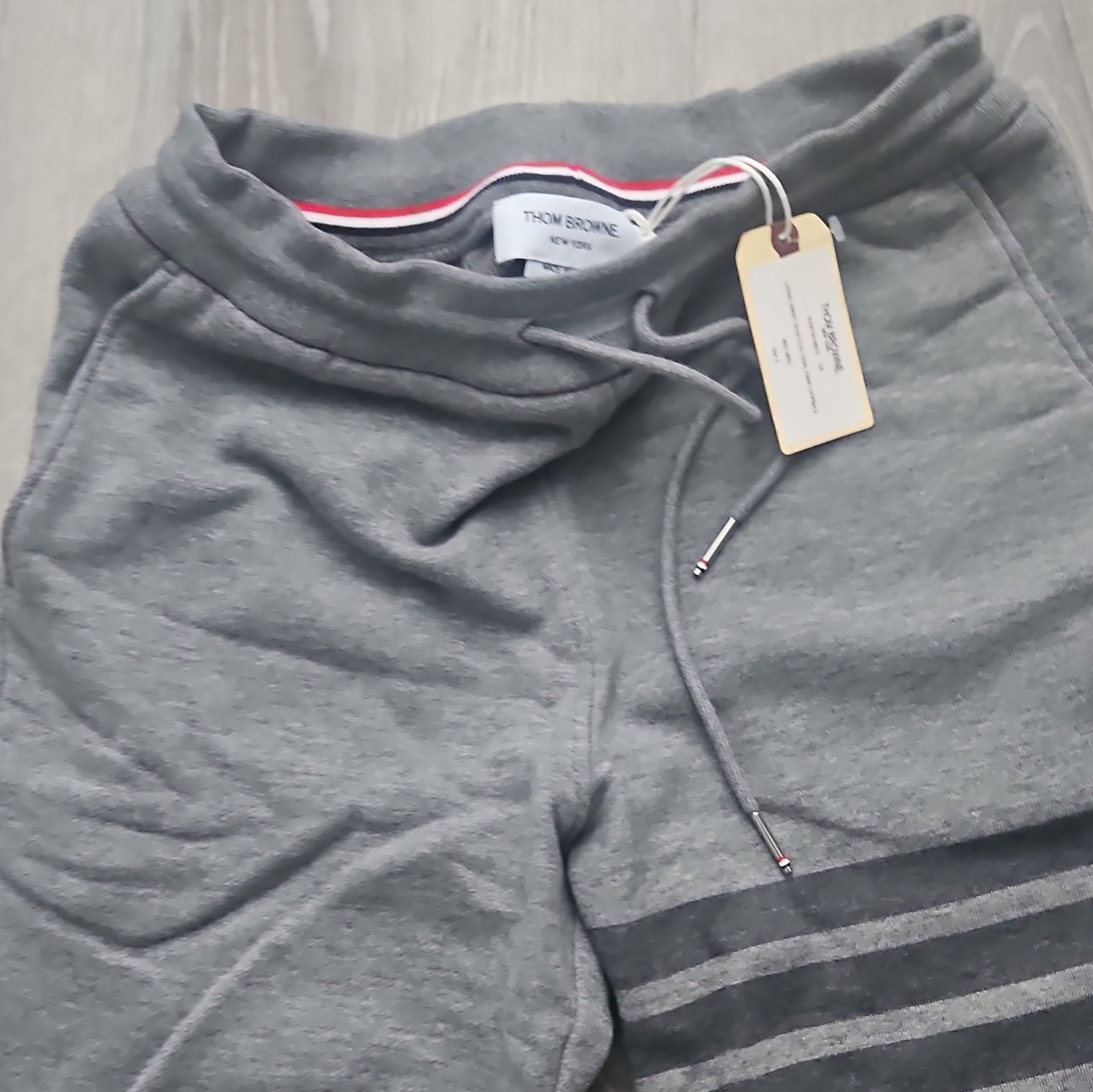 Thom Browne Classic Sweat Shorts Gray Striped Fleece Drawstring Pockets XS