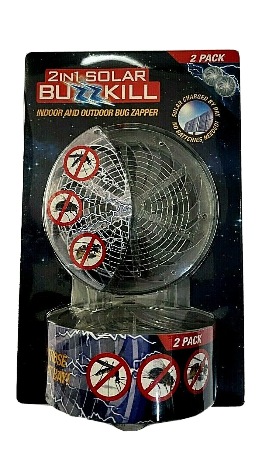 2 IN 1 SOLAR BUZZKILL INDOOR AND OUTDOOR BUG ZAPPER - 2 PACK