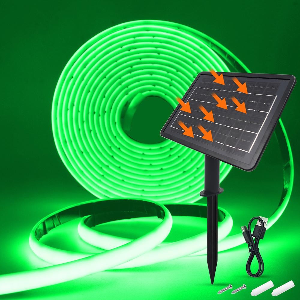 Solar COB Neon LED Strip Light Waterproof Outdoor 8 Mode Flexible 320LEDs/M
