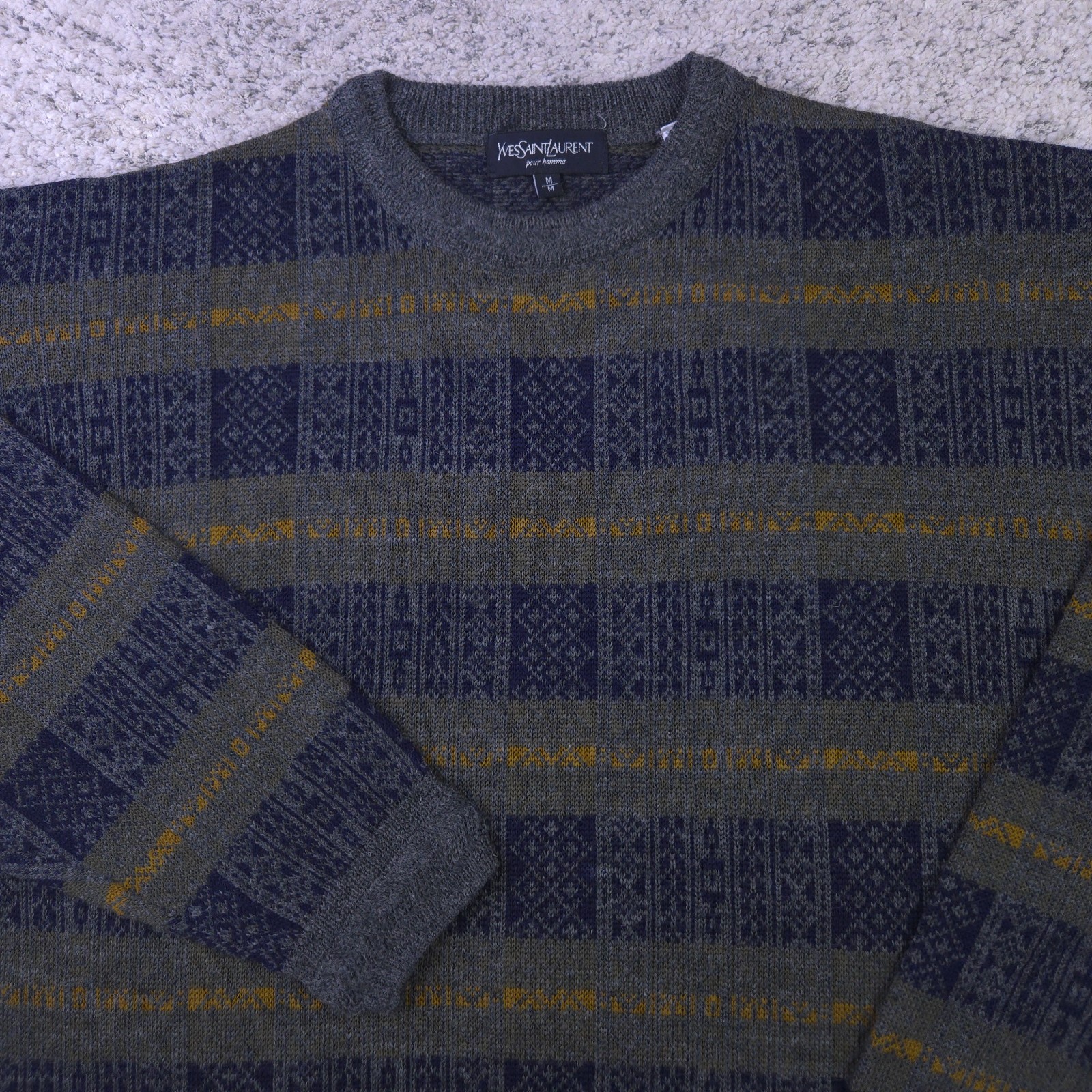 VTG Yves Saint Laurent Sweater Mens Medium Pullover Crew Neck YSL Geometric EUC VTG Yves Saint Laurent Sweater Mens Medium Pullover Crew Neck YSL Geometric EUC