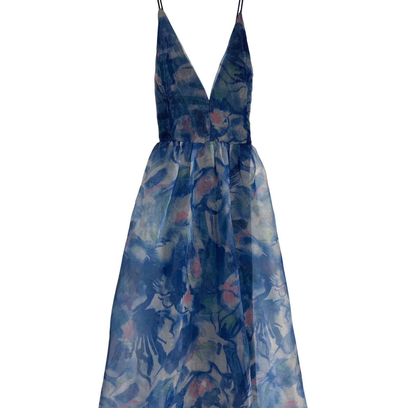 Lulus Bloom Wildly Maxi Dress Sleeveless Cross Back Sheer Blue Floral Organza S Lulus Bloom Wildly Maxi Dress Sleeveless Cross Back Sheer Blue Floral Organza S