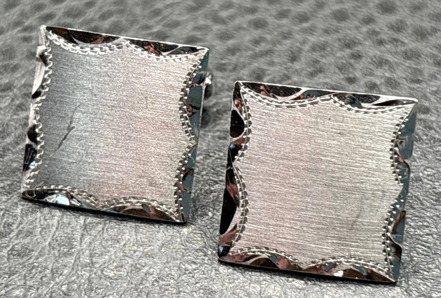 Vintage Anson Sterling Silver 925 Brushed Square Cufflinks Ornate