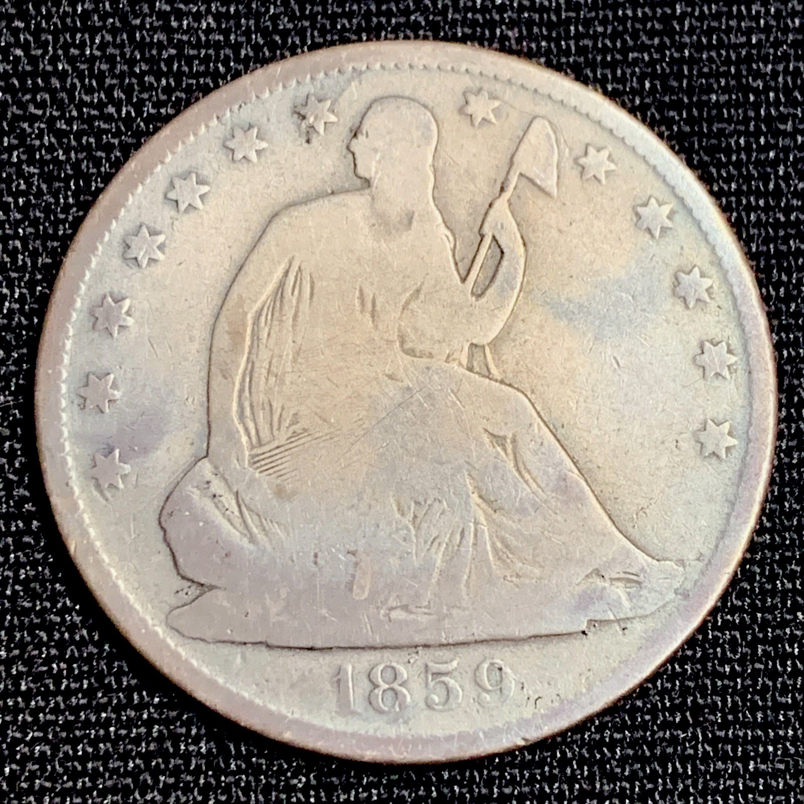 1859 - O - Seated Liberty Half Dollar 50C Cents Coin Silver