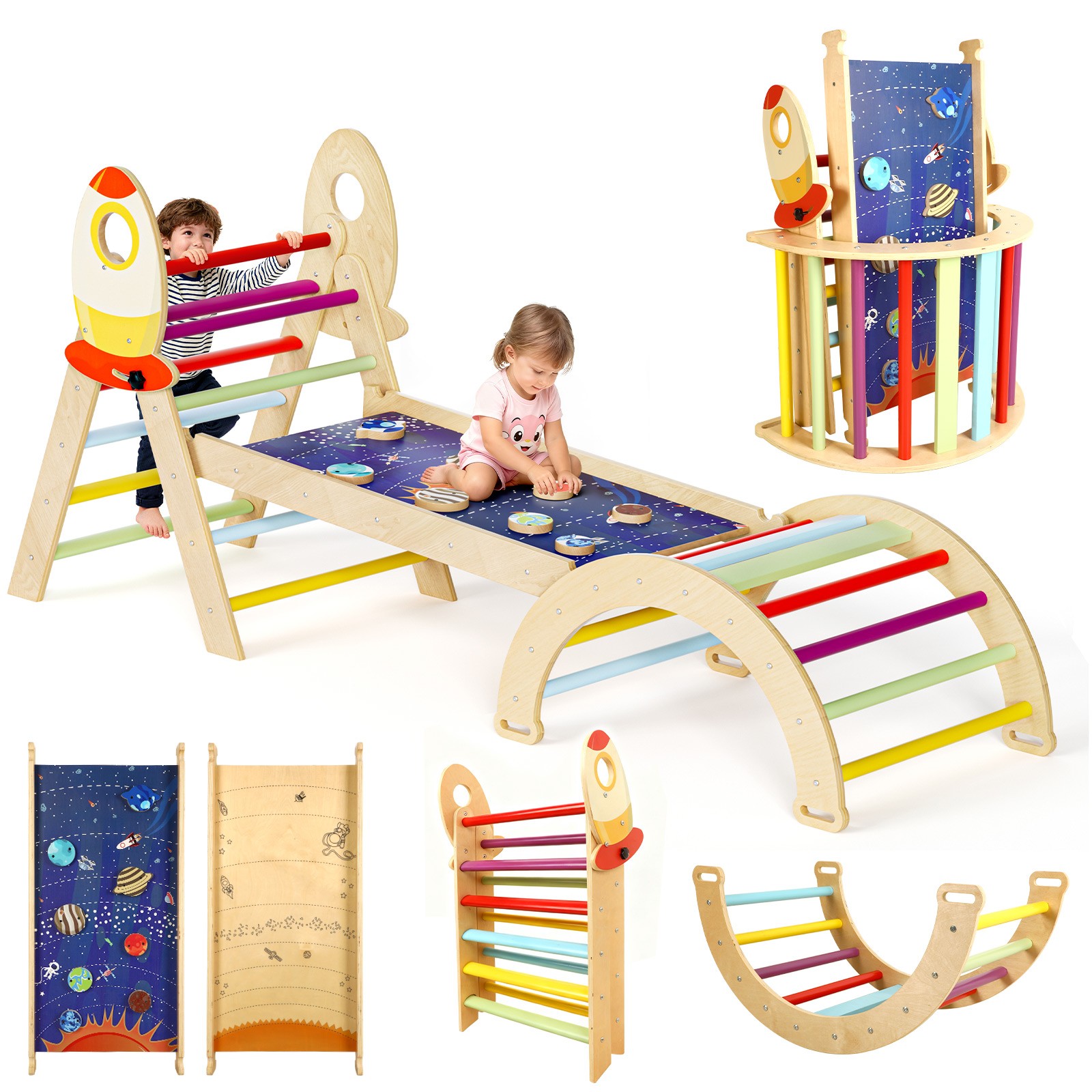 Land Pikler Triangle Set, Pickler Climbing Set Foldable Wooden Climbing Toy Gift