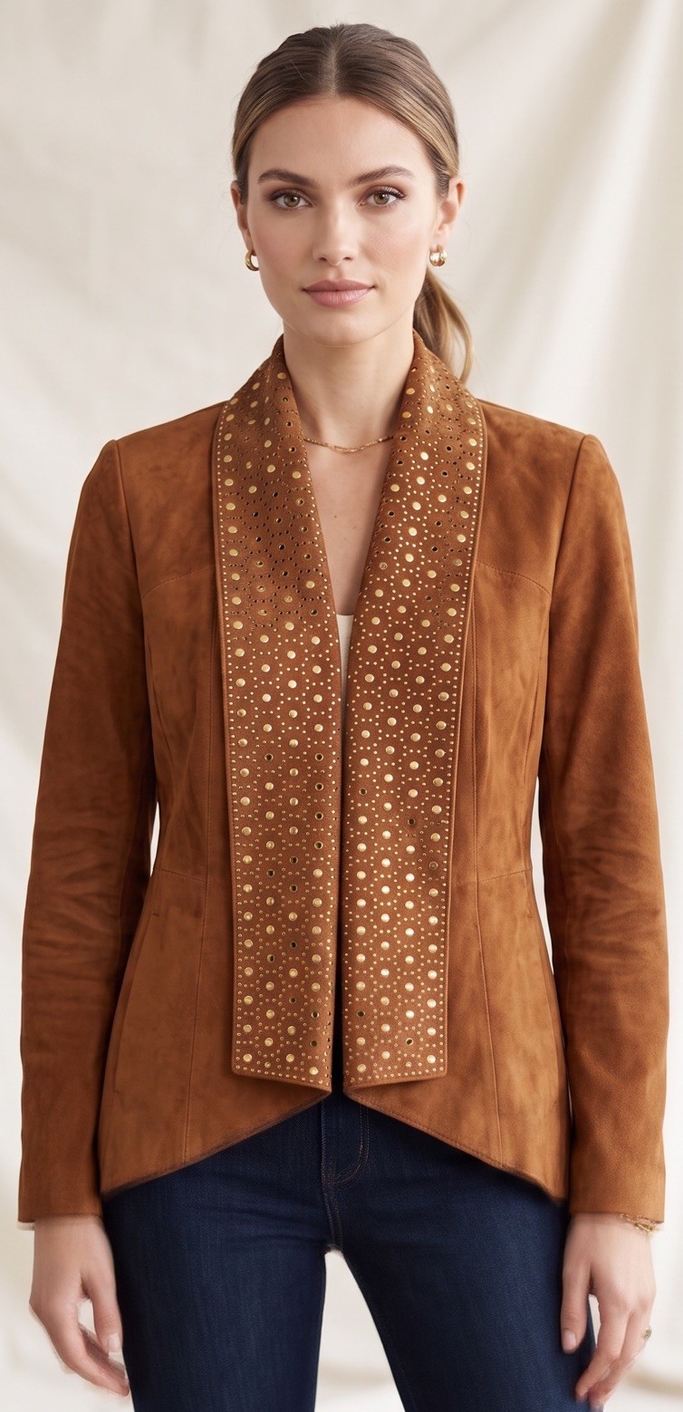 Beautiful IMAN Global Chic Platinum Collection Genuine Suede Draped Jacket