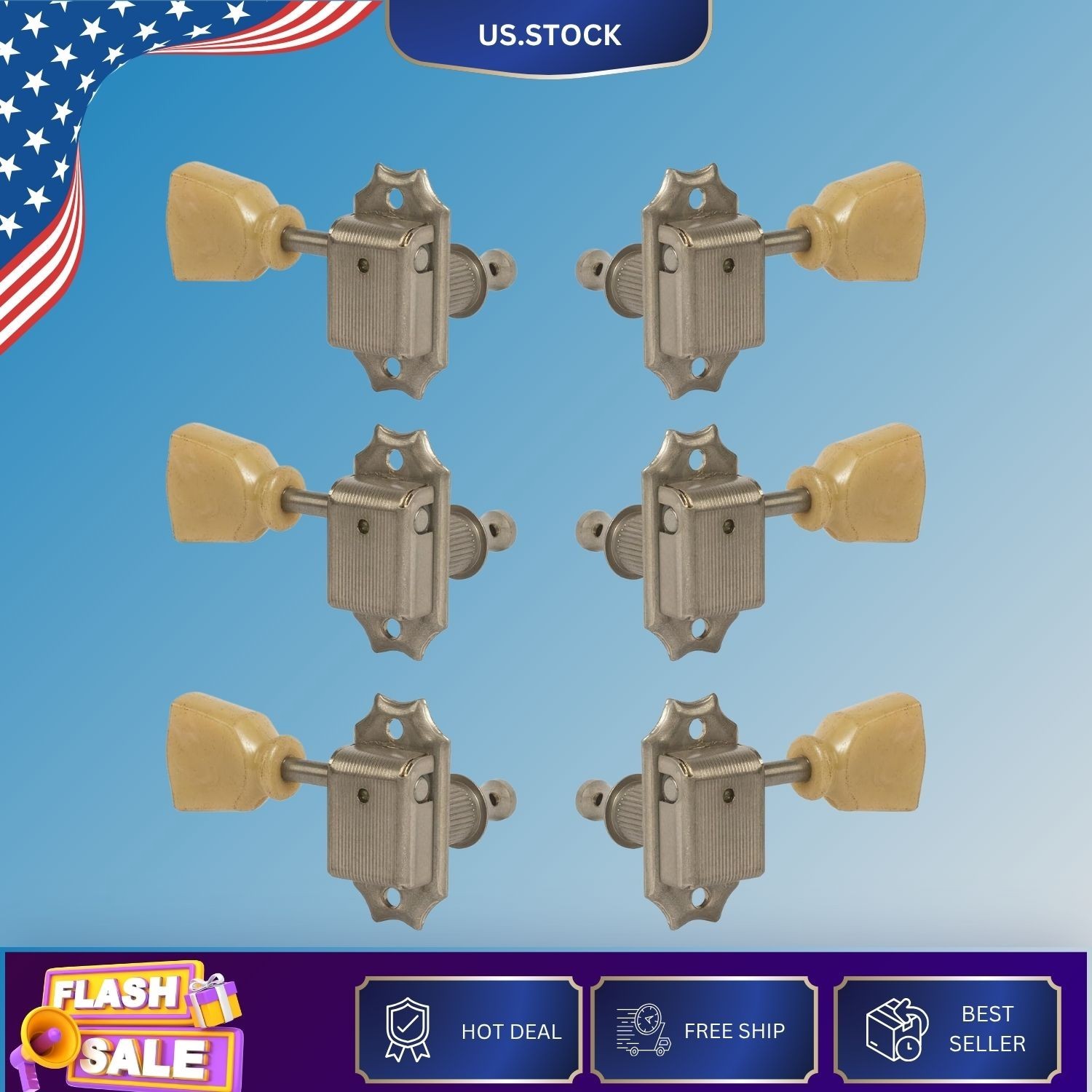 Gotoh Vintage Keystone-style 3+3 Tuning Machines, Relic Nickel