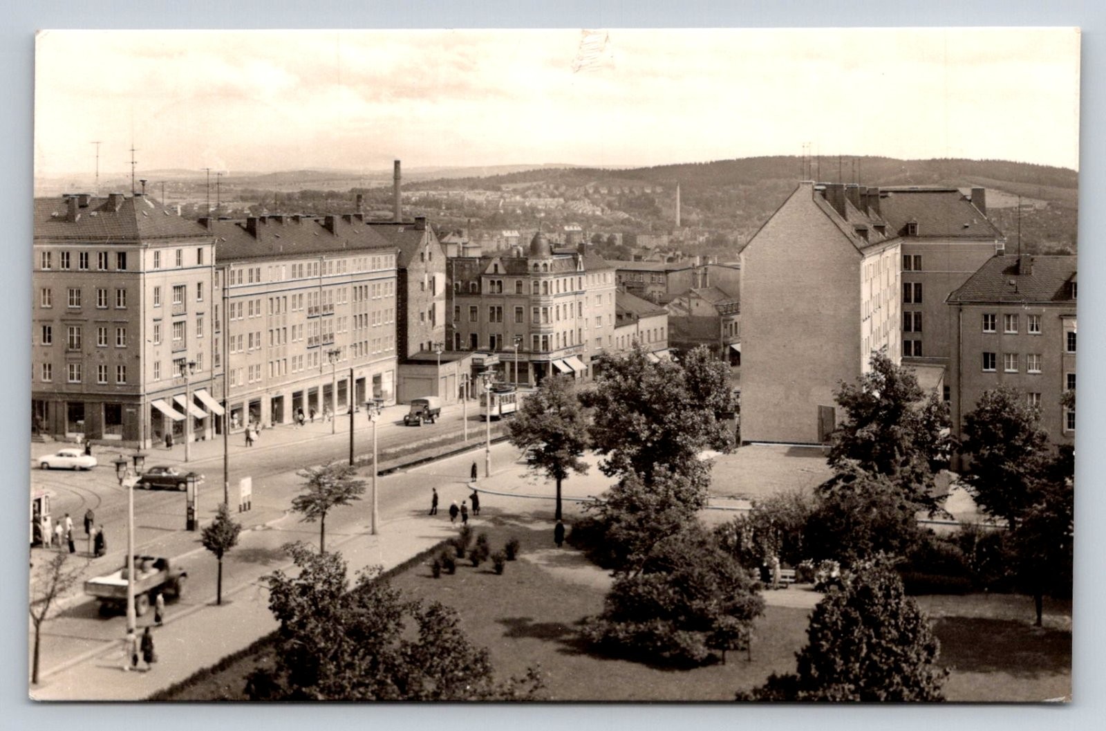 RPPC Plauen Vogtland Bahnhofstrasse Germany Street View Cars Postcard