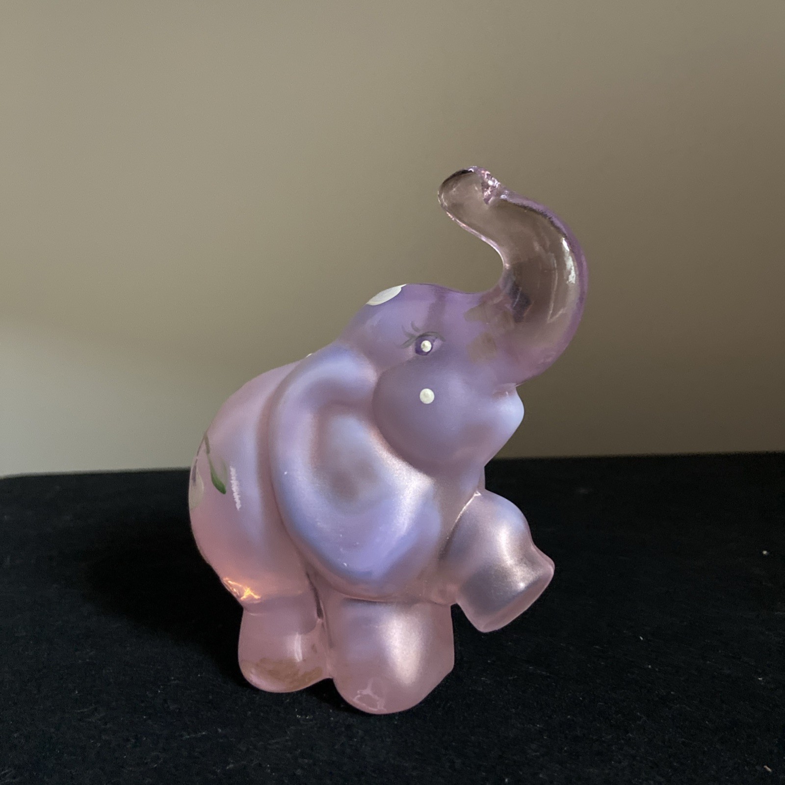 Vtg Fenton Pink Opalescent Glass Elephant Figurine Raised Trunk HandPainted Vtg Fenton Pink Opalescent Glass Elephant Figurine Raised Trunk HandPainted