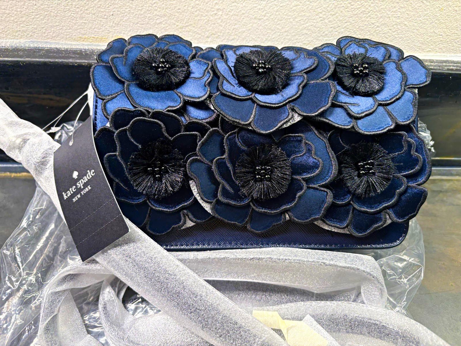 kate spade new york Navy Floral Applique Crossbody Clutch Detachable Strap kate spade new york Navy Floral Applique Crossbody Clutch Detachable Strap