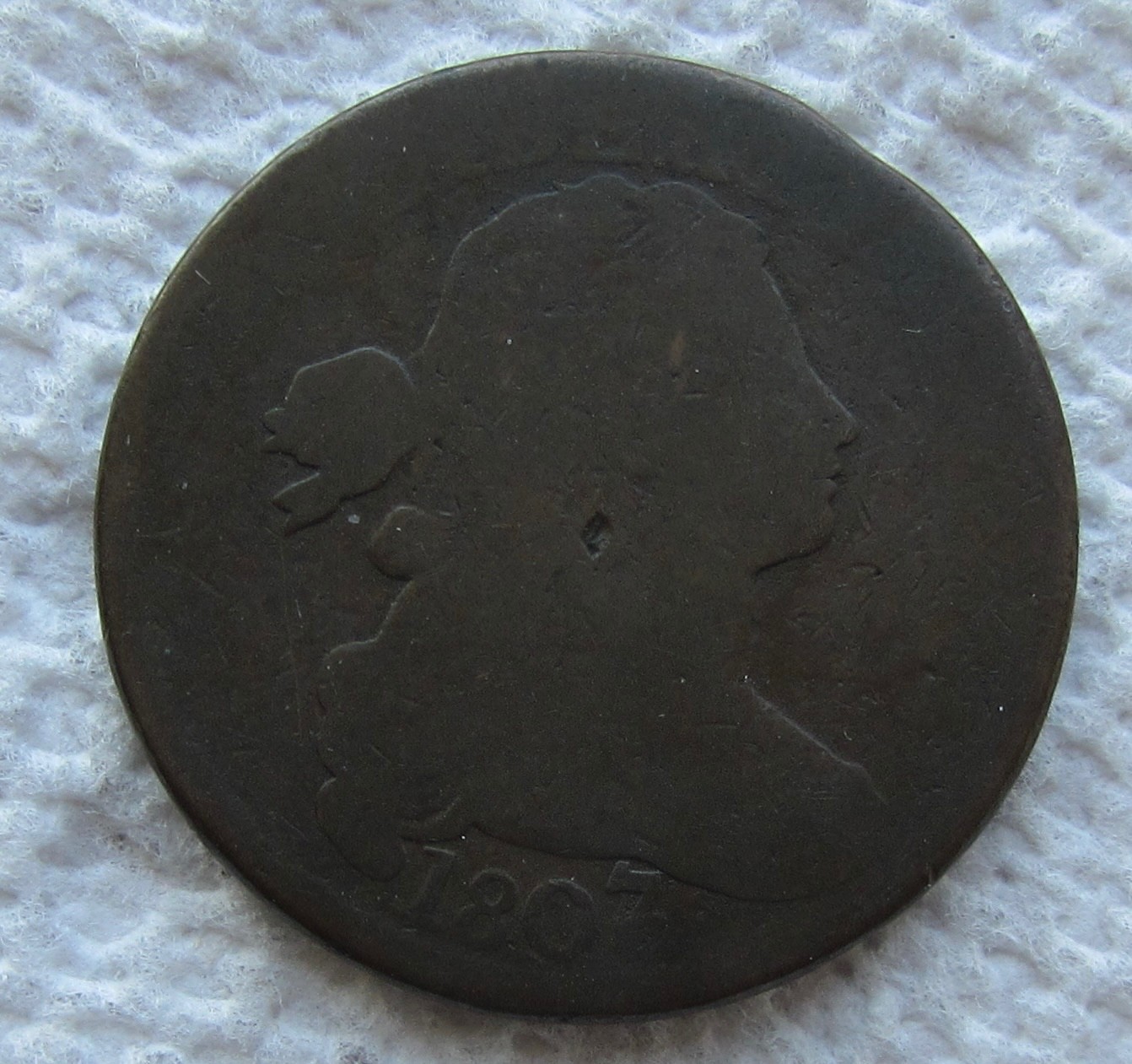 1807/6 1C BN Draped Bust Large Cent Rare Early Date , Variety Good Small  Dig