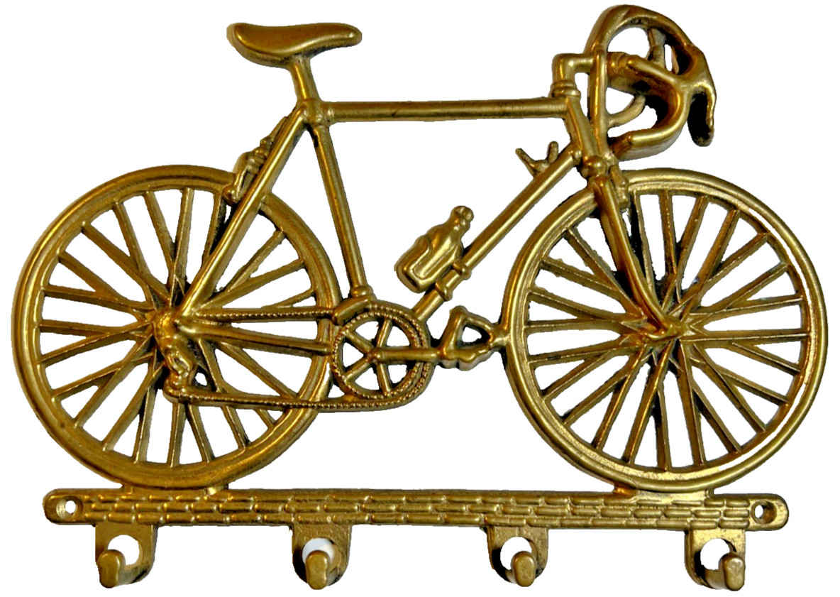 Vintage 1970s 1980s Brass Racing Bike Bicycle Key Holder Wall Hung Rack 4 Hooks