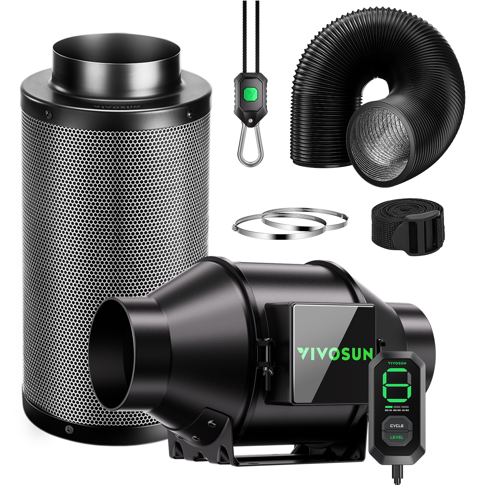 VIVOSUN 4/6/8 Air Filtration Kit Inline Fan w/ Smart Controller Filter & Ducting