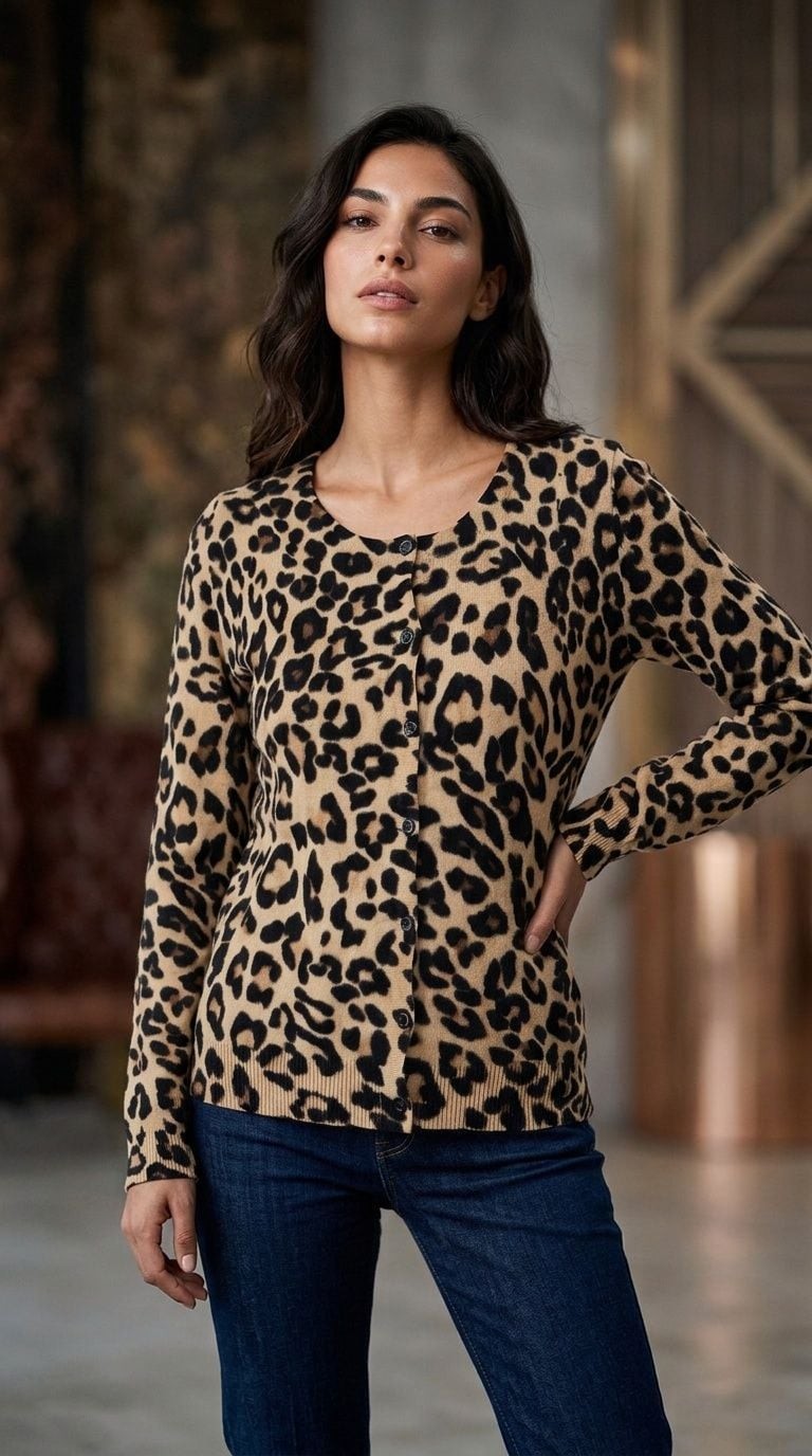 H&M Basic Leopard Print Button-Up Cardigan Sweater H&M Basic Leopard Print Button-Up Cardigan Sweater