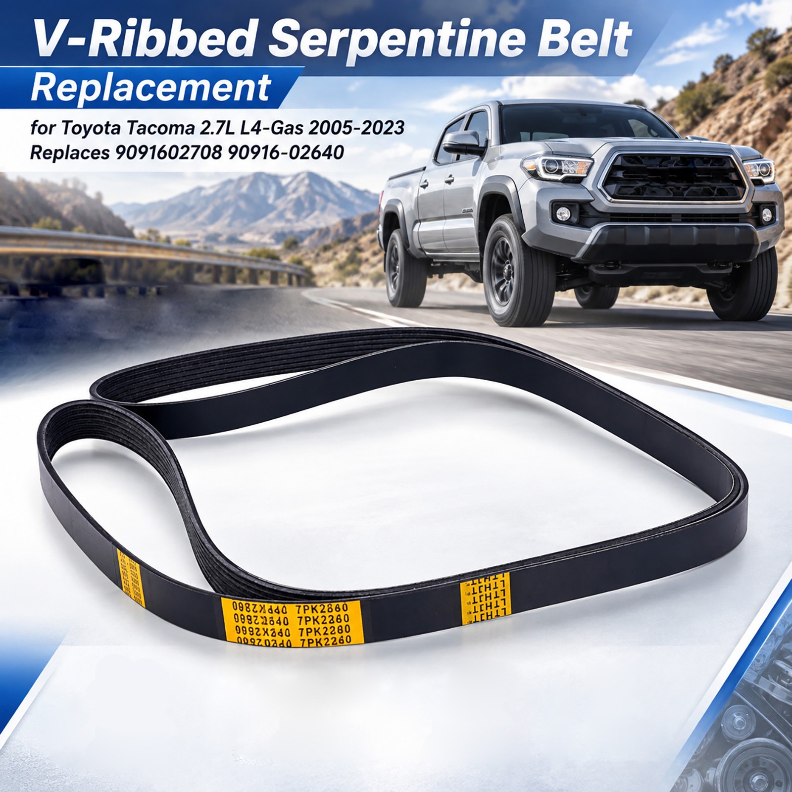 9091602708 90916-02640 For Toyota Tacoma 2.7L L4-Gas 2005-2023 Serpentine Belt