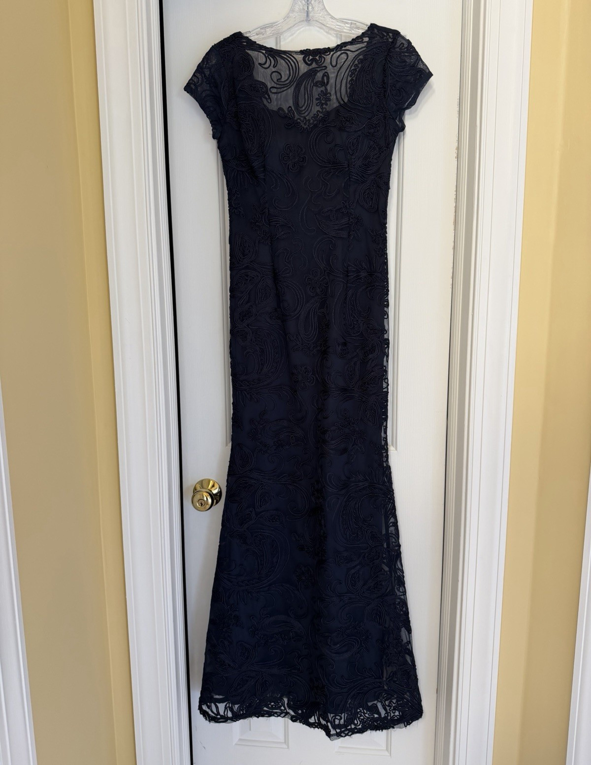JS Collections Blue Mermaid Lace Long Formal Dress 2 Regular Cap Sleeve Lined JS Collections Blue Mermaid Lace Long Formal Dress 2 Regular Cap Sleeve Lined
