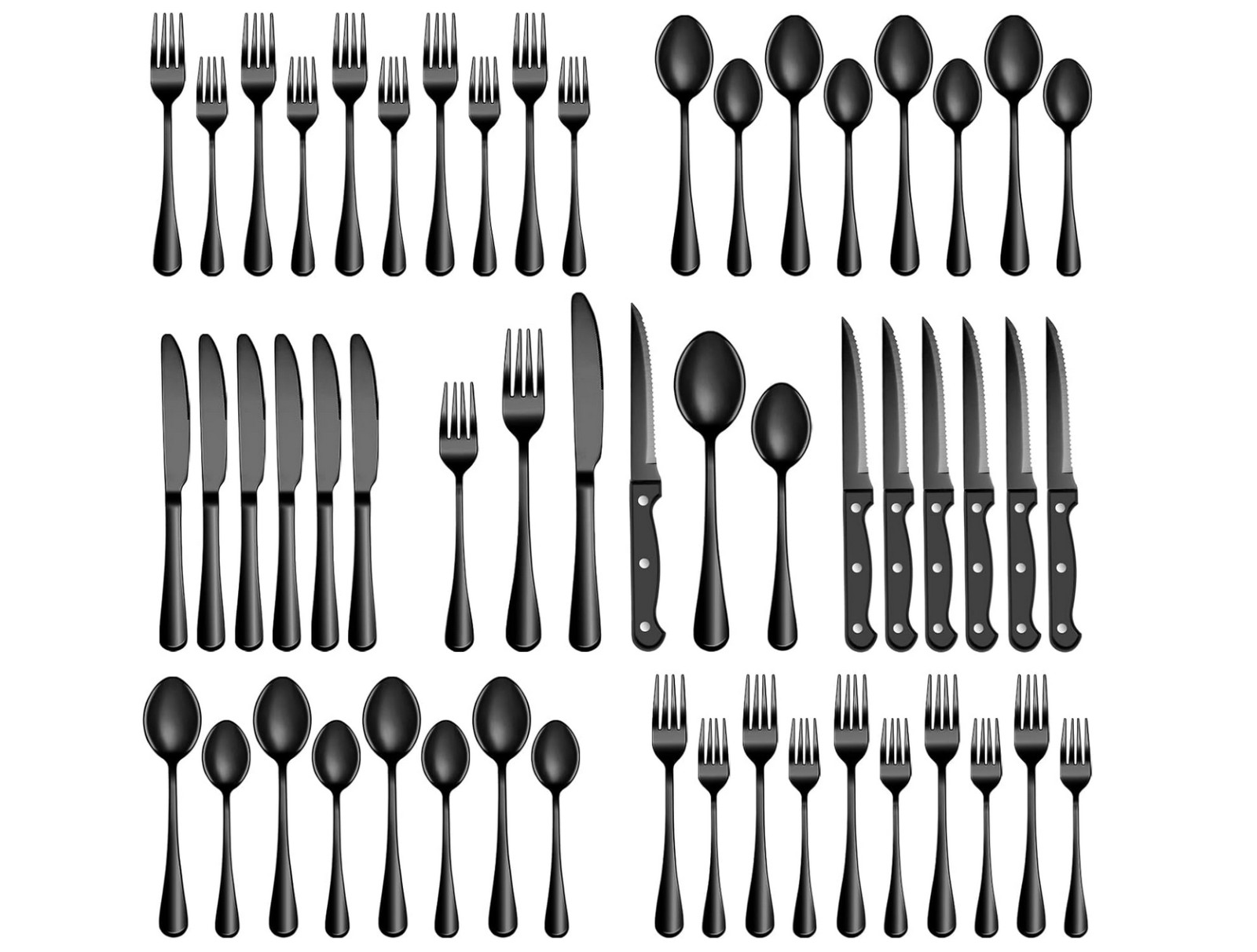 48-Piece Black Silverware Set for 8, Stainless Steel Cutlery Utensils Kitchen
