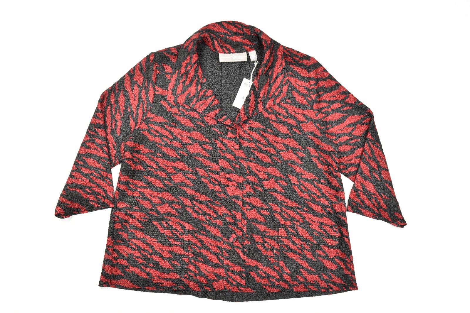 Chico\'s Travelers Collection Crushed Alexa Jacket Size 3 XL Rouge Red Textured N Chico\'s Travelers Collection Crushed Alexa Jacket Size 3 XL Rouge Red Textured N