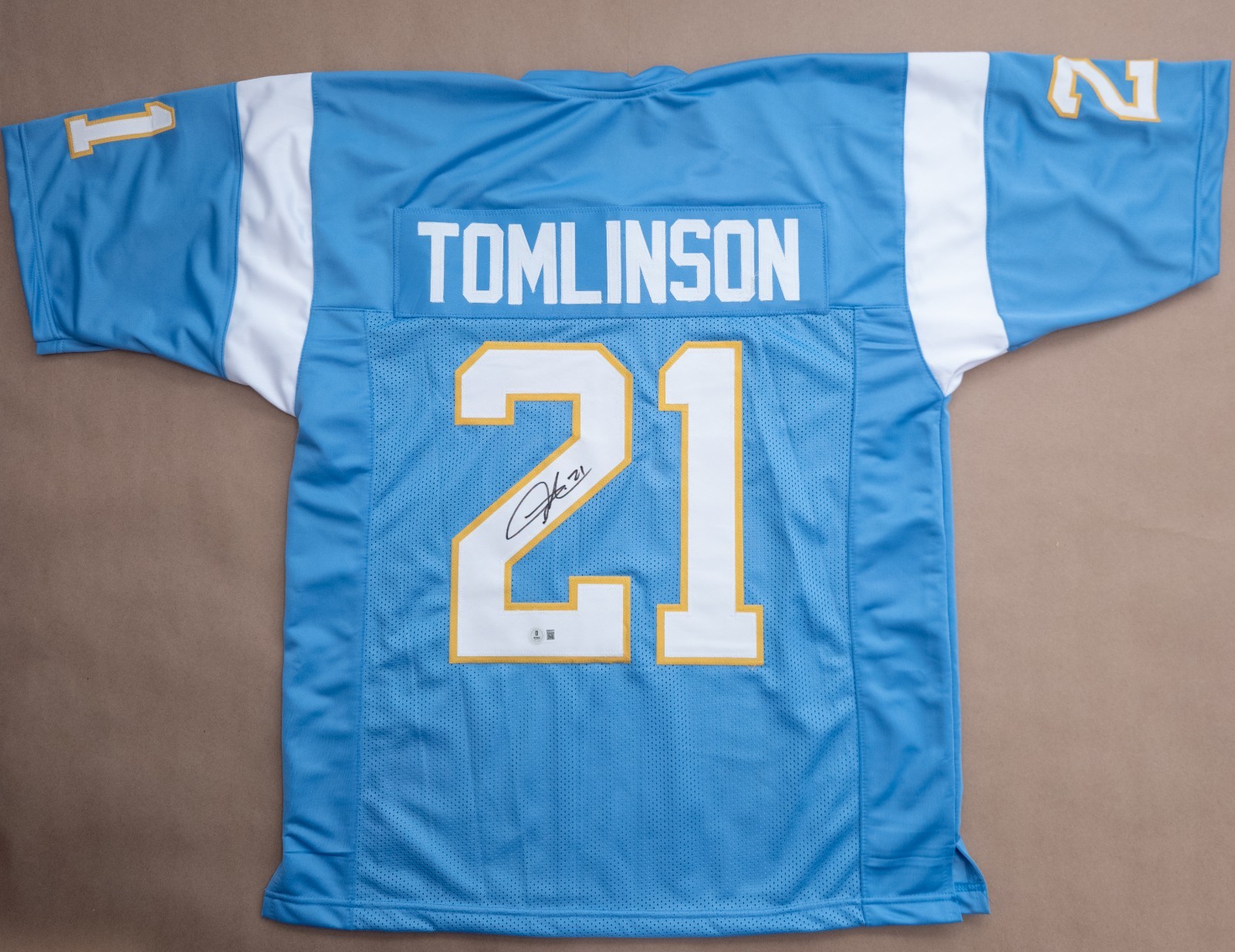 LaDinian Tomlinson Signed Custom Chargers Jersey (Light Blue) | Beckett BAS COA
