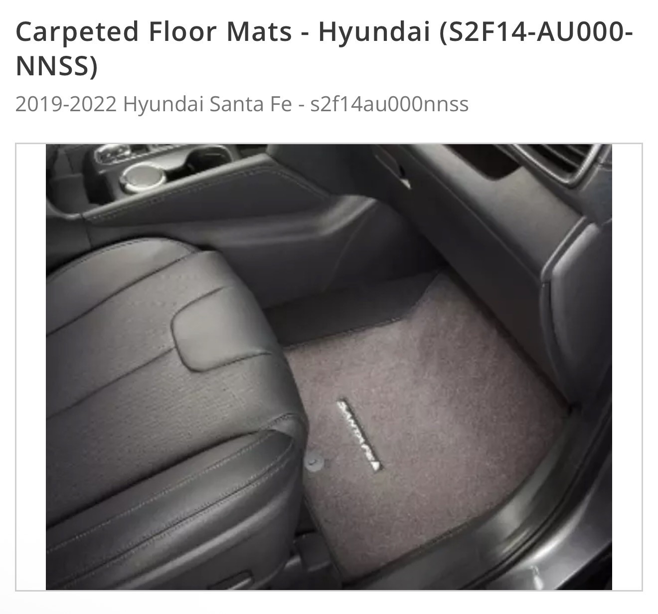 Genuine OEM Hyundai Santa Fe Floor Mat Sets (2019-2022) | S2F14-AU000 NNSS Genuine OEM Hyundai Santa Fe Floor Mat Sets (2019-2022) | S2F14-AU000 NNSS