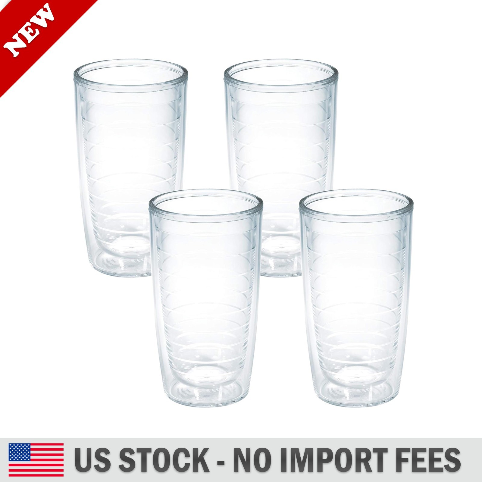 Tervis Clear Colorful 16oz Tumbler Set 4 Clear Double Wall BPA Free | US STOCK