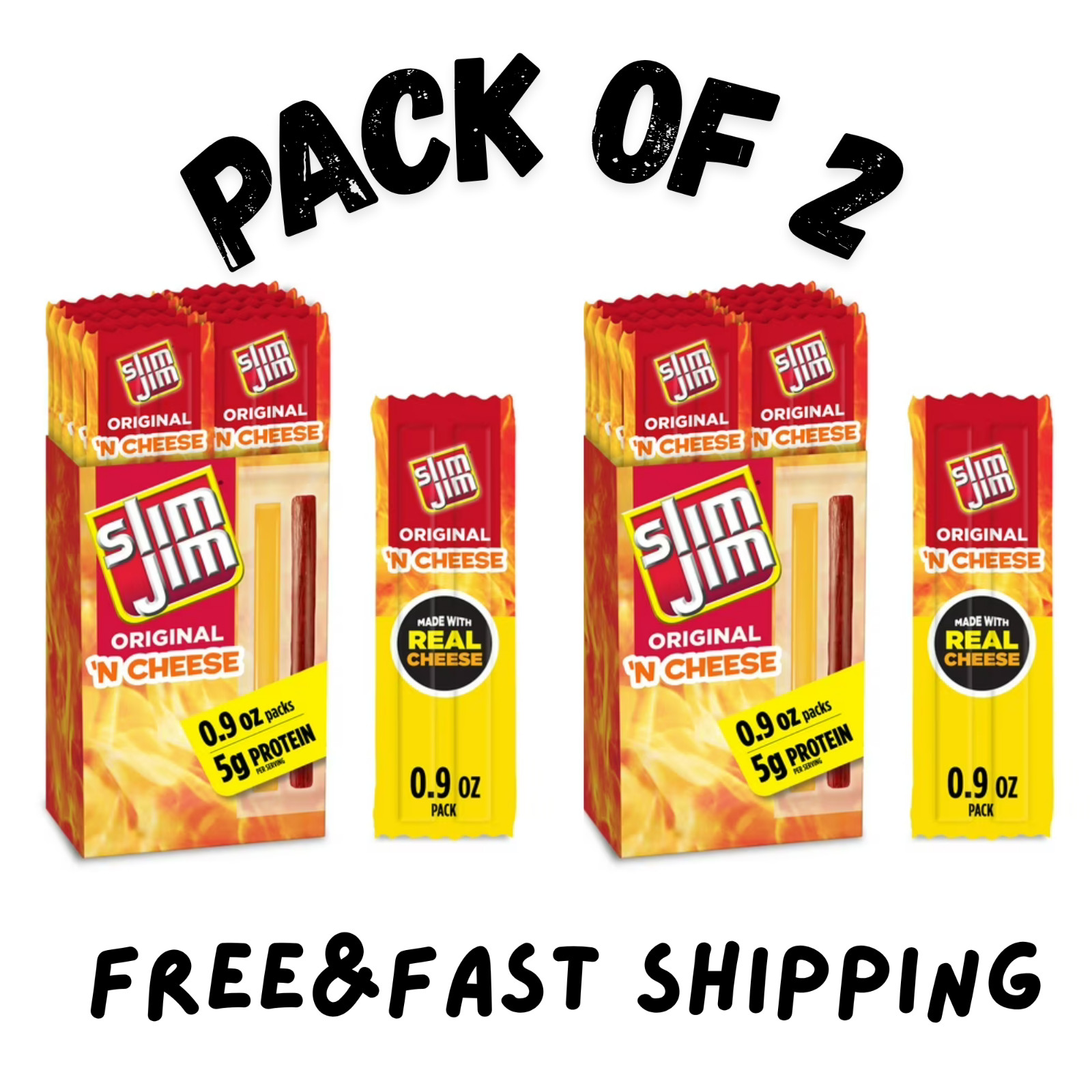 (2 PACK) Slim Jim Beef \'N Cheese Smoked Sticks,Original Flavor,0.9 oz.(10 Count)