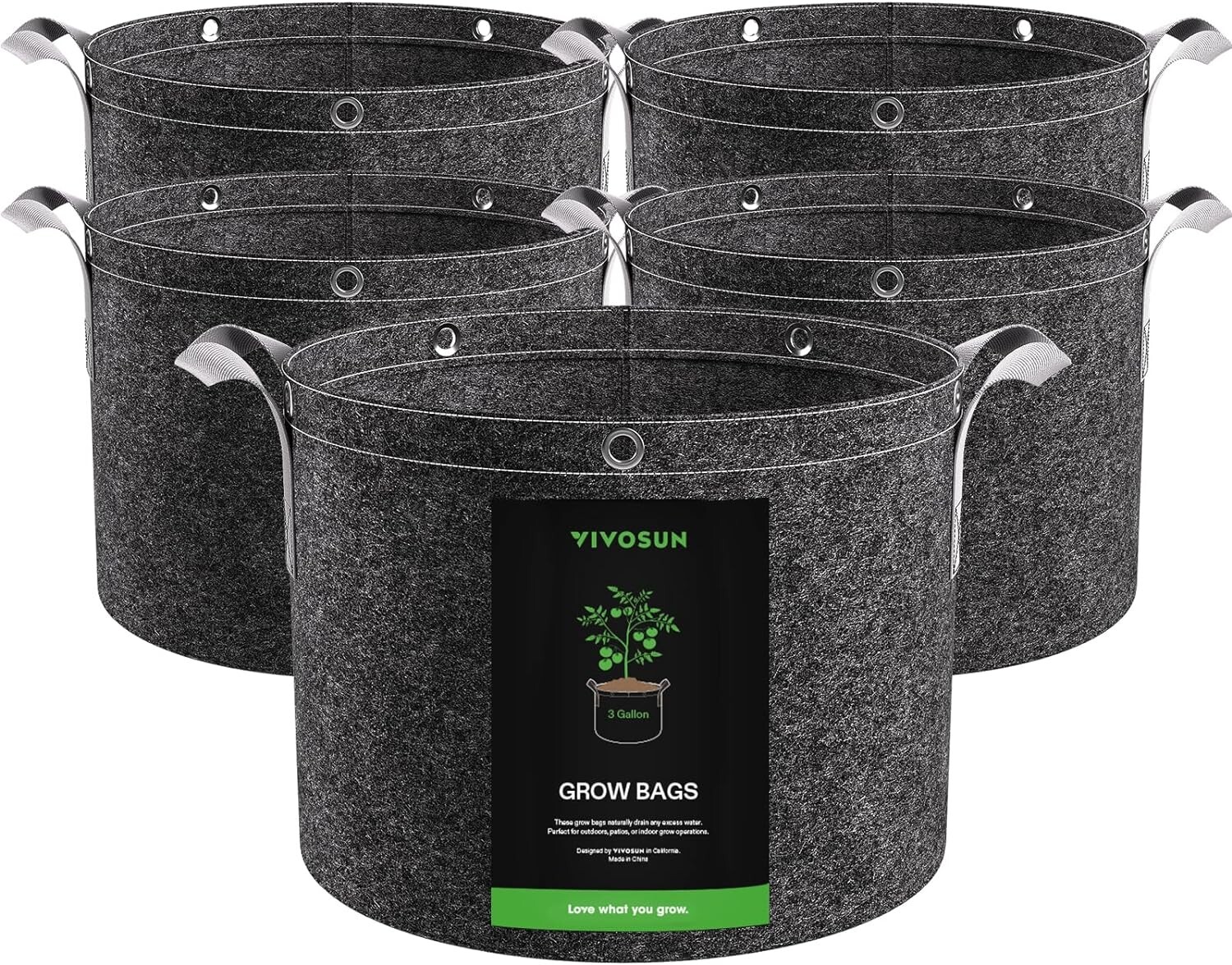VIVOSUN 5-Pack 3 Gal Grow Bags,Nonwoven Fabric Pots w/ Strap Handles