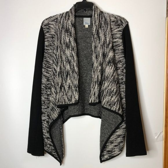 Abbeline Womens Black Gray Marled Waterfall Draped Open Front Cardigan L LARGE Abbeline Womens Black Gray Marled Waterfall Draped Open Front Cardigan L LARGE