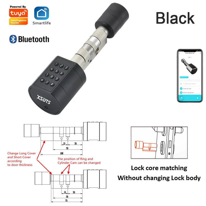 Fingerprint Cylinder Smart Door Lock with Keypad & Remote Control