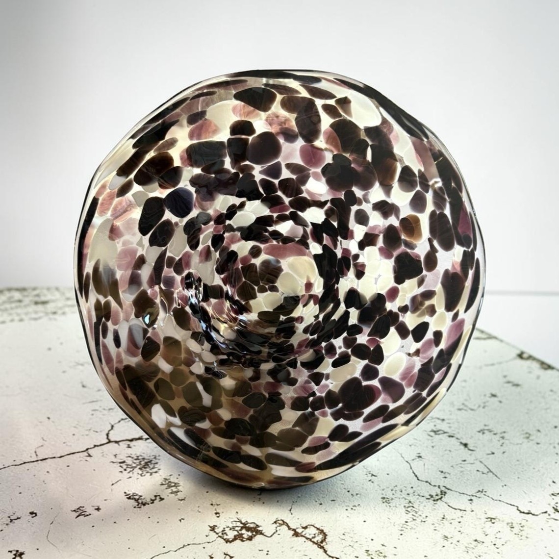 Vintage Murano Art Glass Bowl Centerpiece Black White Polka Dots 13 Vintage Murano Art Glass Bowl Centerpiece Black White Polka Dots 13