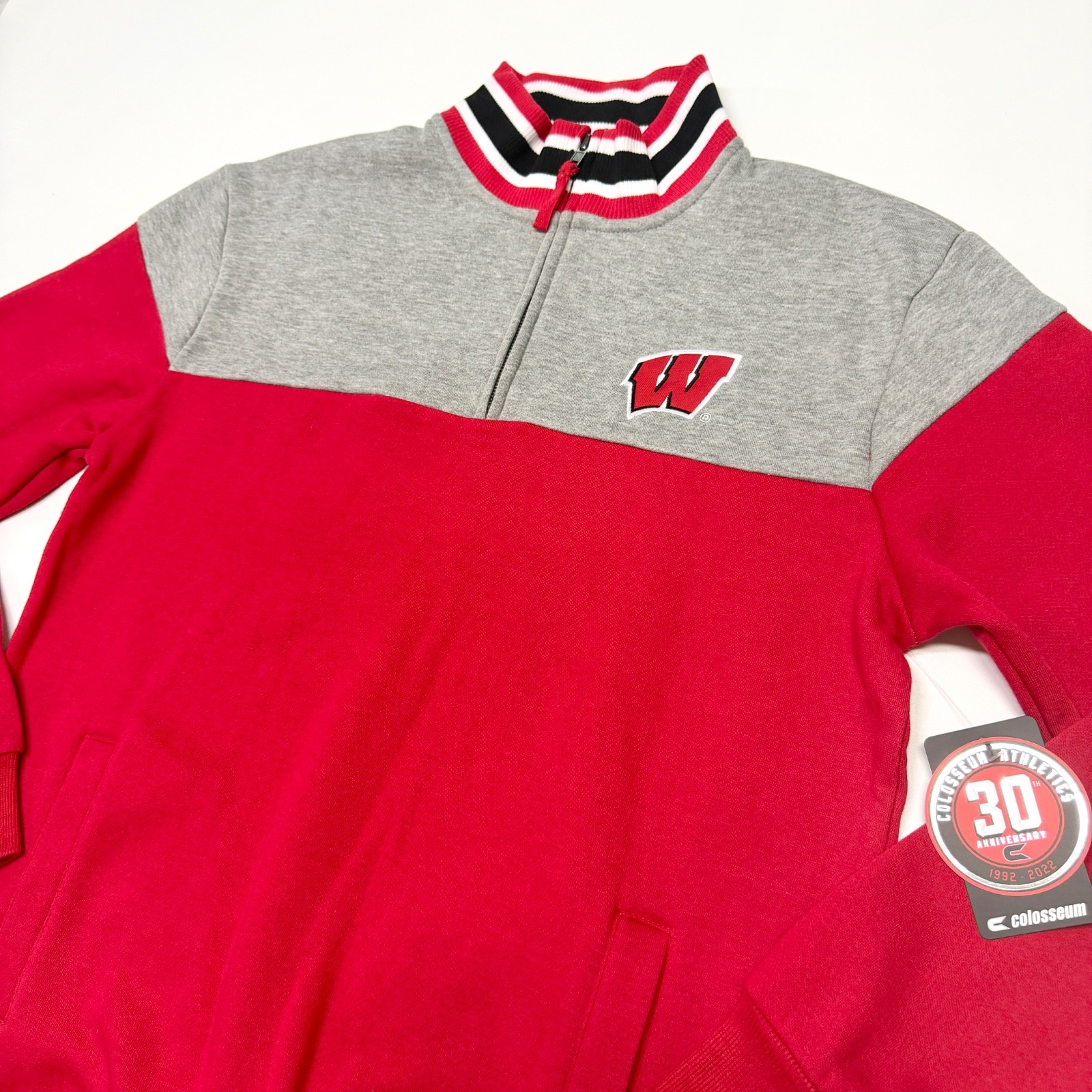 NWT Men\'s COLOSSEUM x WISCONSIN BADGERS Red White Zip Sweatshirt Jacket MEDIUM