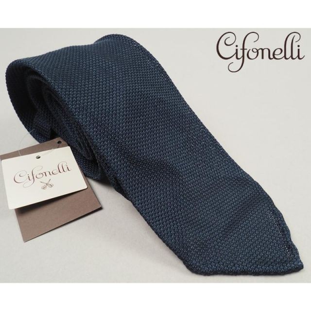 Brand new Cifonelli Tie 100 Silk Hopsack Weave Navy