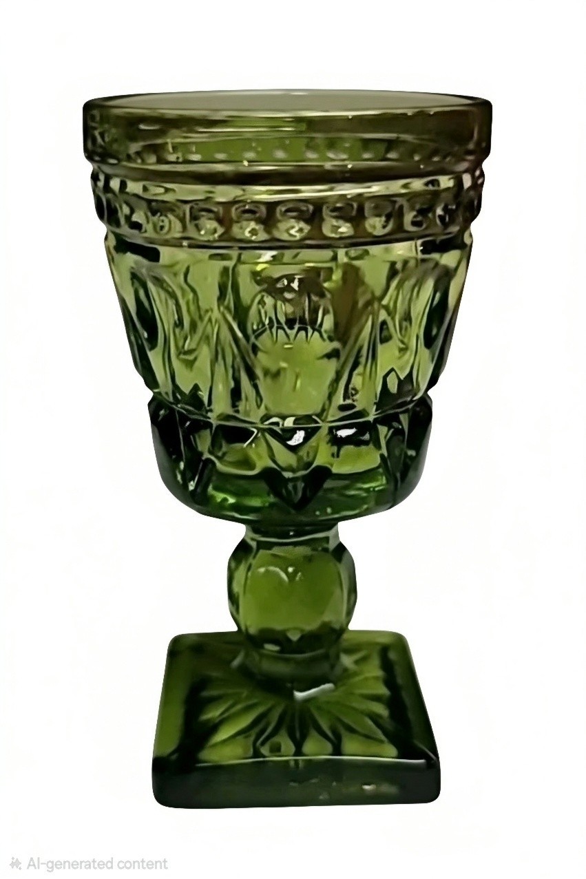 Vintage Indiana Avocado Green MINI Glasses Goblets Colony Park Lane (6x) 1970's