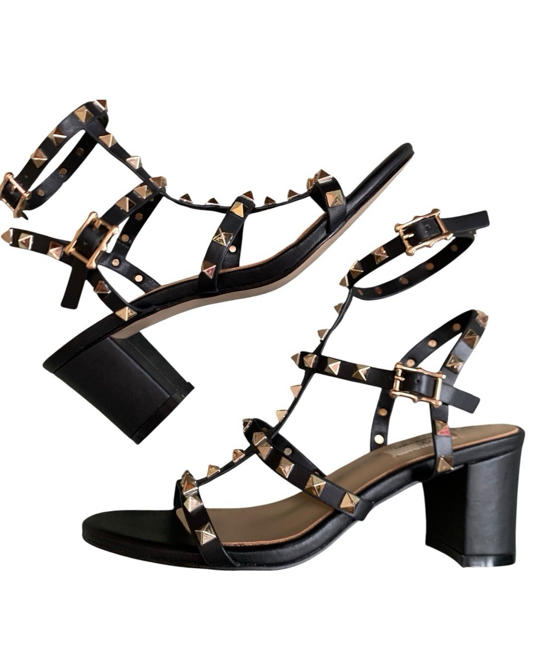 Valentino Garavani Rockstud Black Italian Leather Cage Block Heels  US 8.5 EU 39