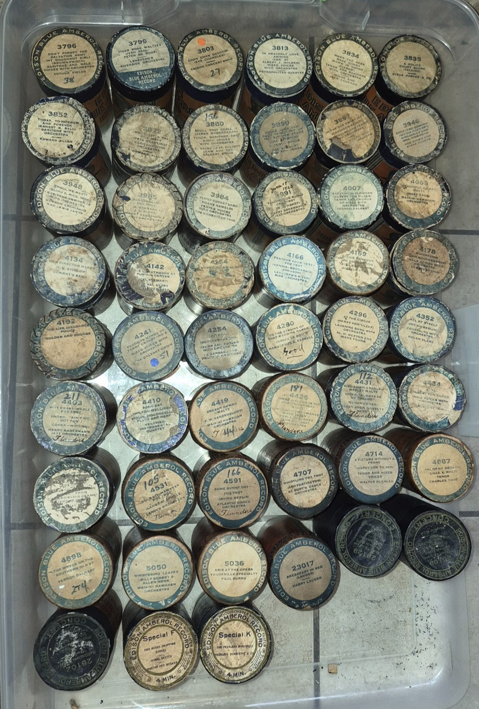 Edison Blue Amberol Cylinder Records & Matching Lids-List #2 - updated 9/20/26