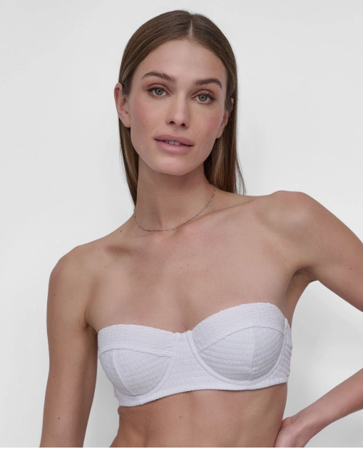 DKNY Textured Balconette Bikini Top NWT UPF 40+ Pink Olive White M L XL
