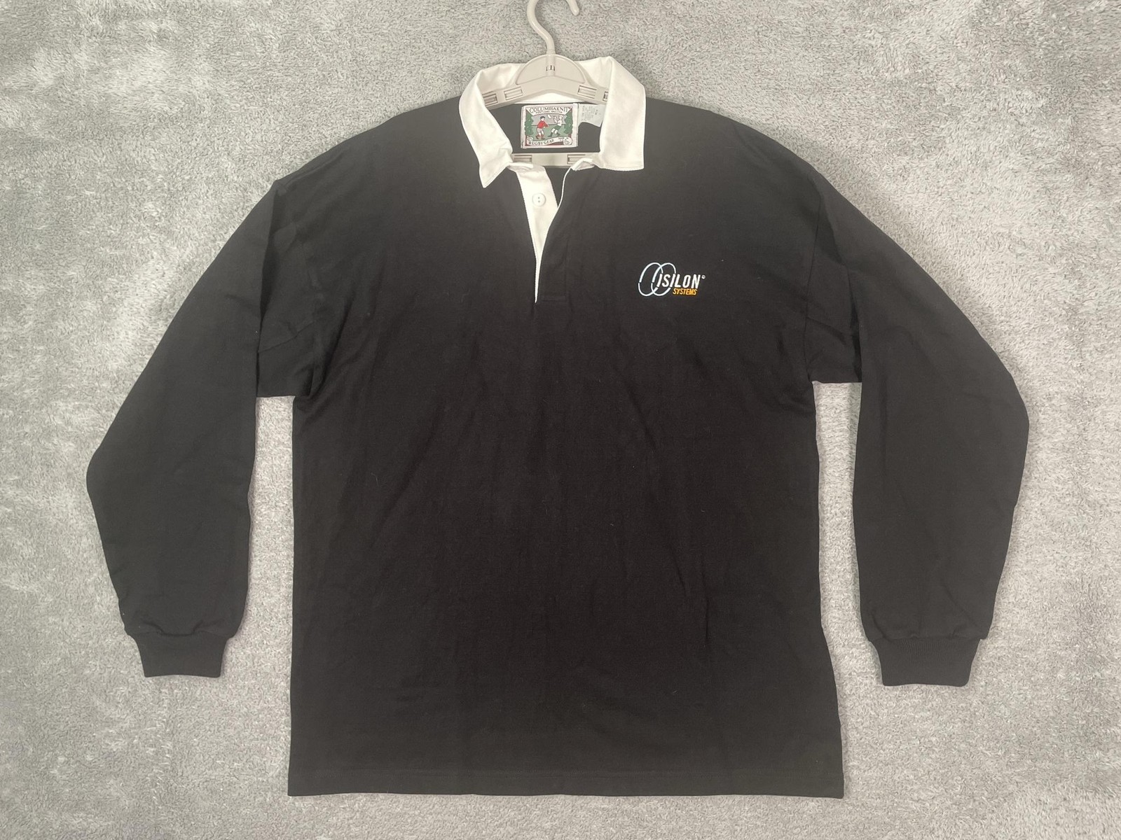 Columbiaknit Rugby Polo Shirt Mens Large Black Isilon Systems Long Sleeve USA