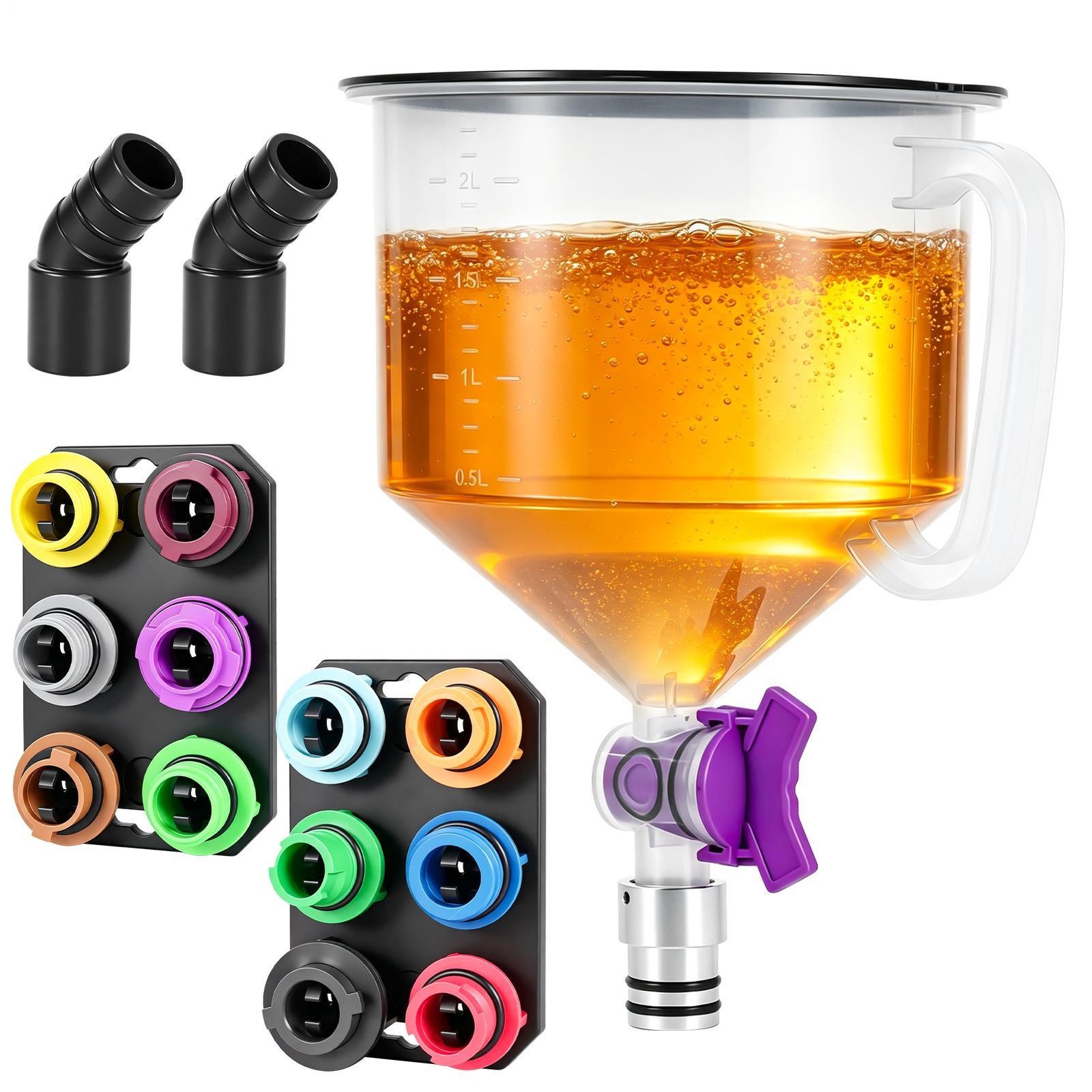 17PC Engine Oil Funnel Set 12 Adapters Elbow Arrow Screen Magnetic Storage Tray