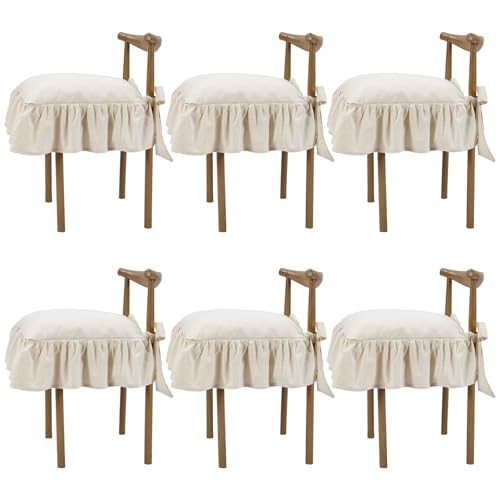 Novabright 6 Pcs Ruffle Chair Cushions Cover 17.5 x Retro Cream Whit No Padding