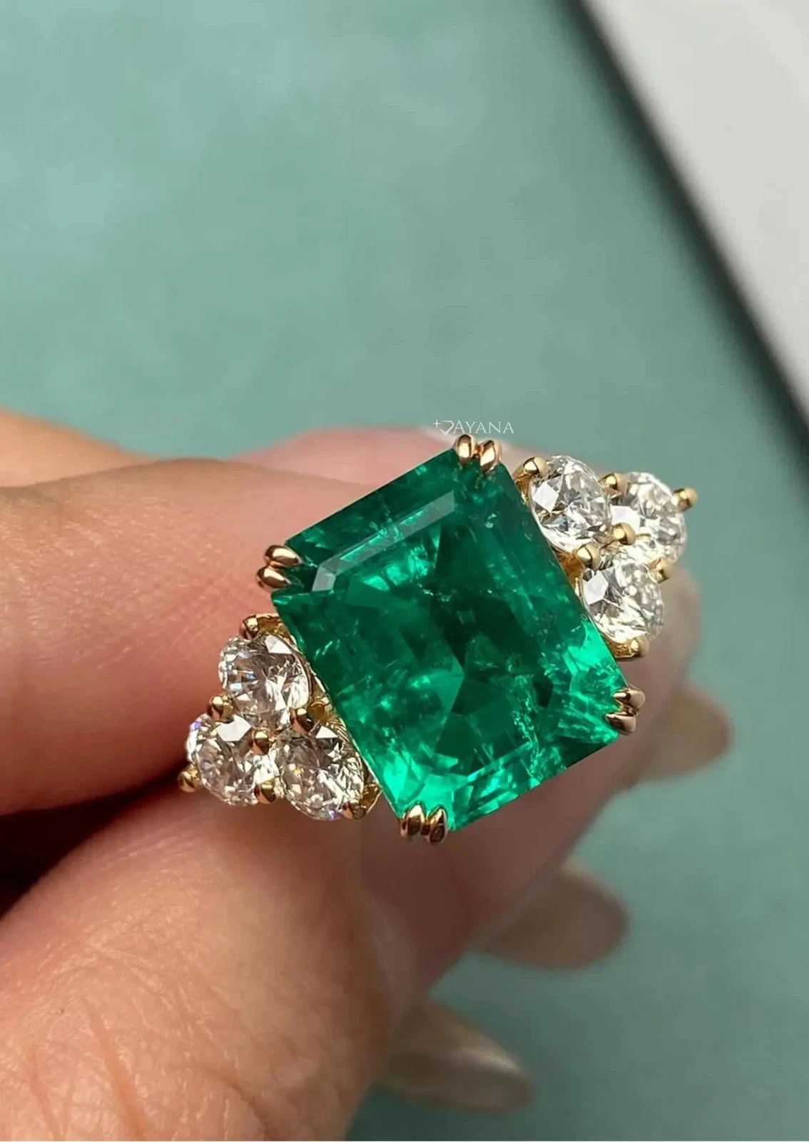 10.59 Ct Emerald Cut Natural Green Emerald & Diamond Wedding Ring 14K YellowGold