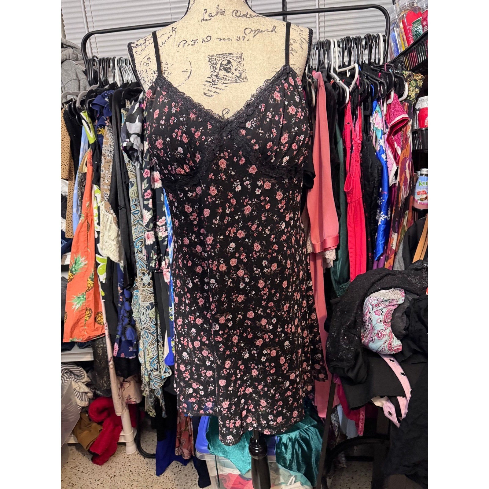 No Boundaries Whimsigoth Mesh Overlay Floral Slip Dress Black Pink XXL 19