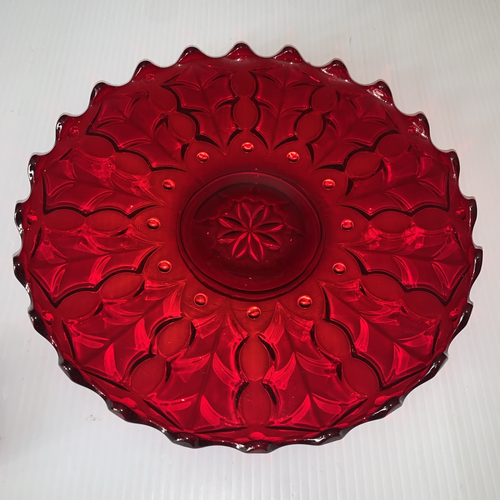 Fostoria Holly Ruby Red 12 Inch Platter Torte Plate Round Heirloom EXCELLENT