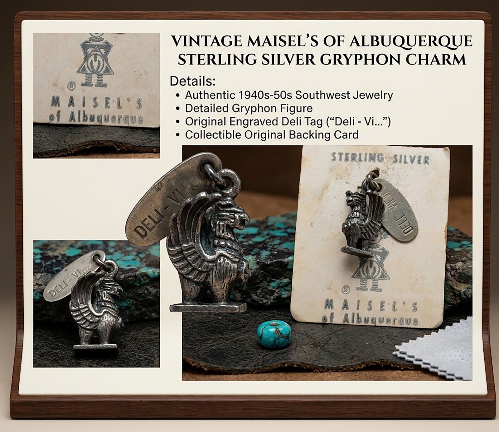 Rare Vintage Maisel's Sterling Silver Dell View Souvenir Charm Route 66 New
