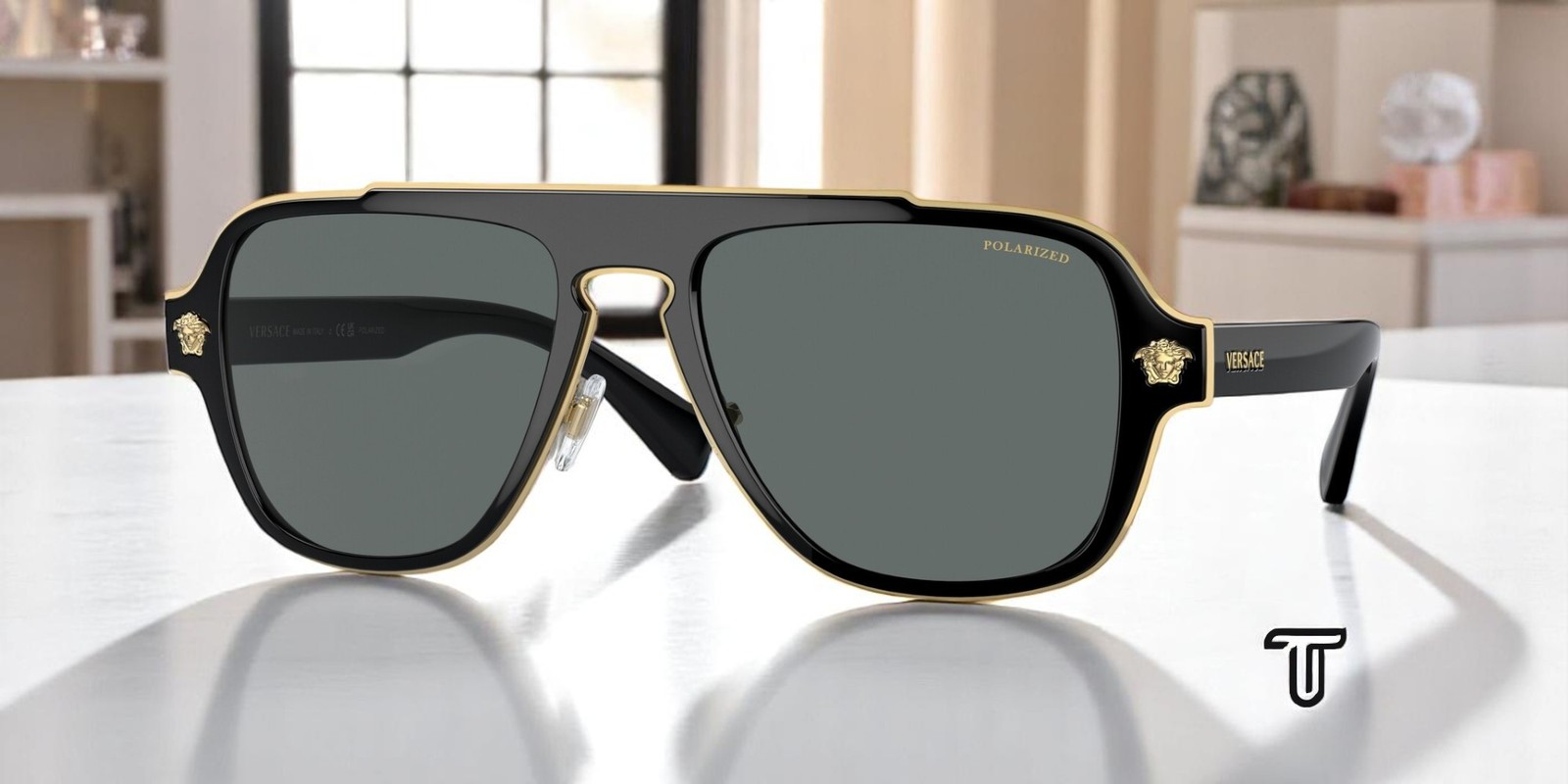 VERSACE VE2199 100281 Black Polarized Grey 56 mm Men\'s Sunglasses