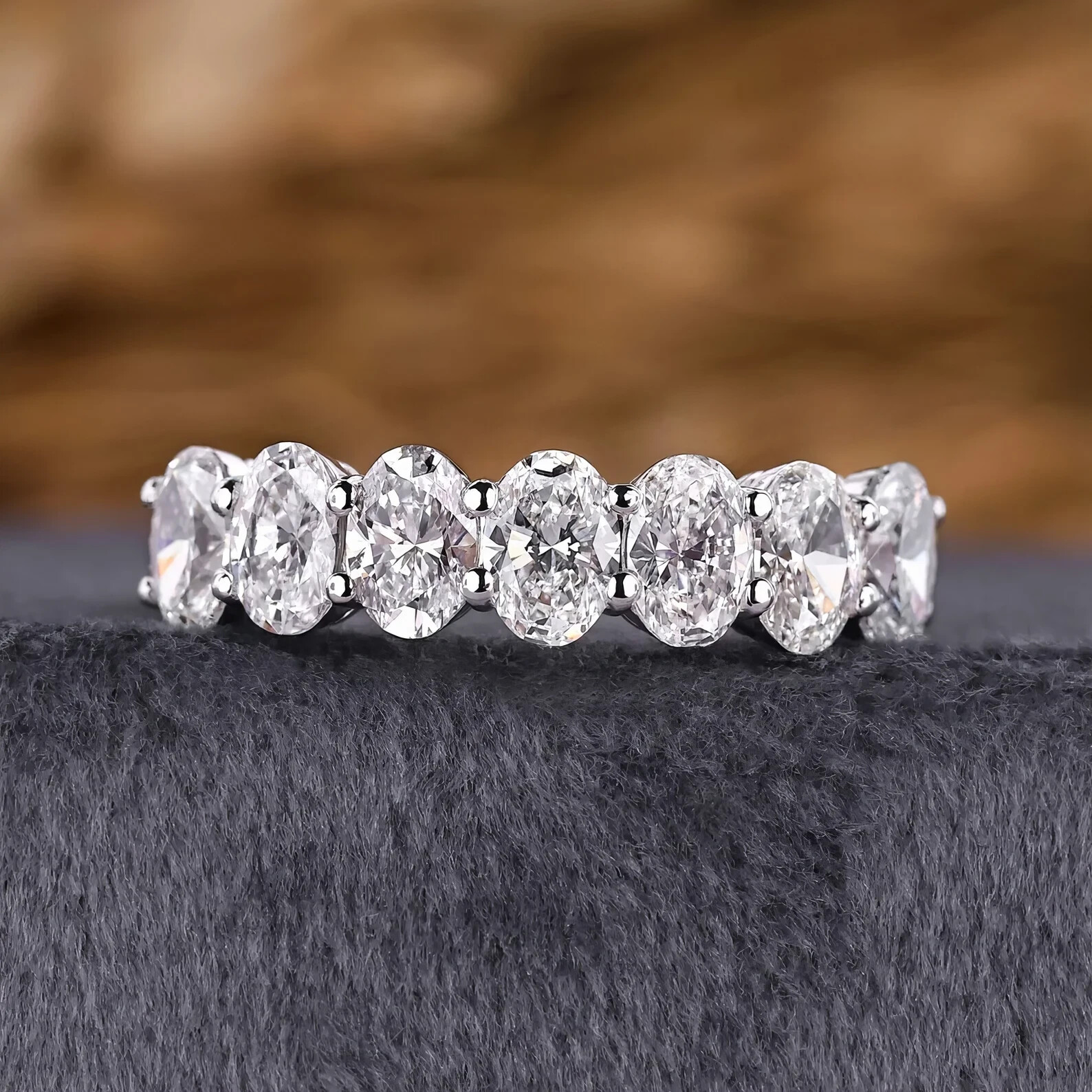 GIA Certified 1.80Ct Oval Cut Lab Grown Diamond/CVD Half Eternity Band 14k Gold