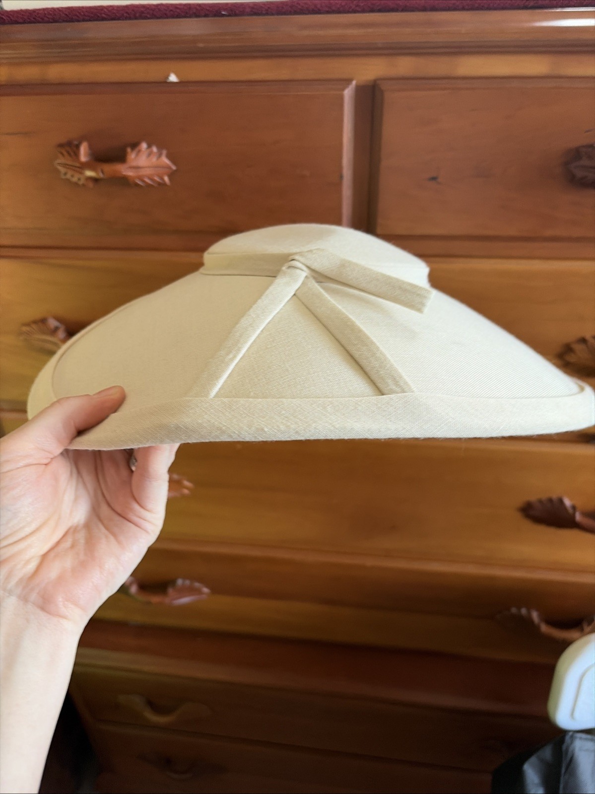 Vtg 50s  hat Ivory Linen  platter wide brim saucer Hat